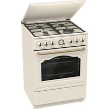 Gorenje GKS6C71CLI Kombinált tűzhely, 4 gázégő, elektromos multifunkciós sütő Pizza funkcióval,kijelző, fém tetővel, air fry, fém tető, 60 cm széles, gőzfunkcióvai, Classico bézs szín