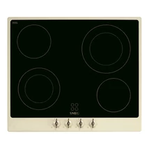 SMEG KERÁMIA FŐZŐLAP, Colonial design, 60 cm, 4 főzőzóna, 9 fokozat, bézs, arany vezérlőgombok