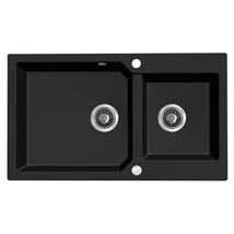 Laveo MILOS 2M 90 kétmedencés gránit matt fekete mosogató helytakarékos dugókiemelős szifonnal