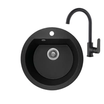 Laveo DAFNE SET MATT fekete Gránit mosogató: egykör, Szín: MATT fekete, Fekete álló csappal, SRD_780BL