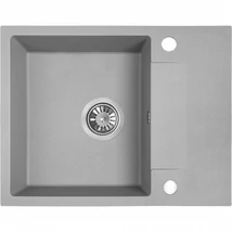 Laveo RAB MINI szürke csepptálcás mosogató helytakarékos szifonnal, csaplyuktakaró dugóval