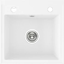 Laveo RINA egymedencés fehér mosogató csaplyukkal, automata dugókiemelős, helytakarékos szifonnal