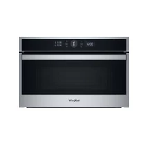 Whirlpool WMD44MX Álló szekrénybe építhető mikrohullámú sütő Inox, 31 liter, 6. Érzék funkciók, 1000W, CRISP, grill, digitális kijelző (fehér karakterszín), JET Start, JET Defrost, JET Menü, lenyíló tükrös üvegajtó