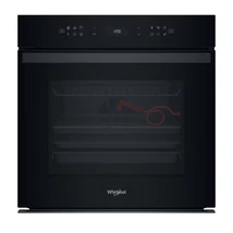 Whirlpool WOI68FPT1SBA Beépíthető sütő, Fekete üveg, finoman csukódó sütőajtó, 6. Érzék funkció receptekkel, MF8, PIROLITIKUS és HIDROLITIKUS tisztítás, Assisted kijelző (magyar nyelvű, érintőszenzoros), Airfry, teleszkópos sütősín,  73 l