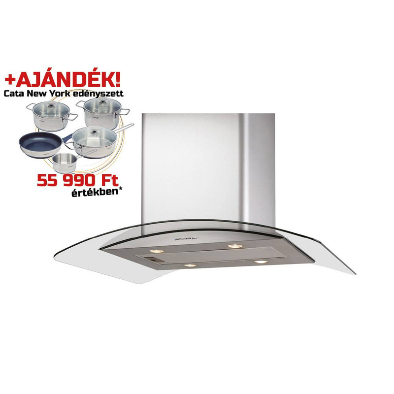 Cata - Páraelszívó Isla gamma 900 X/E inox-üveg LED + Cata PROFESSIONAL edényszett