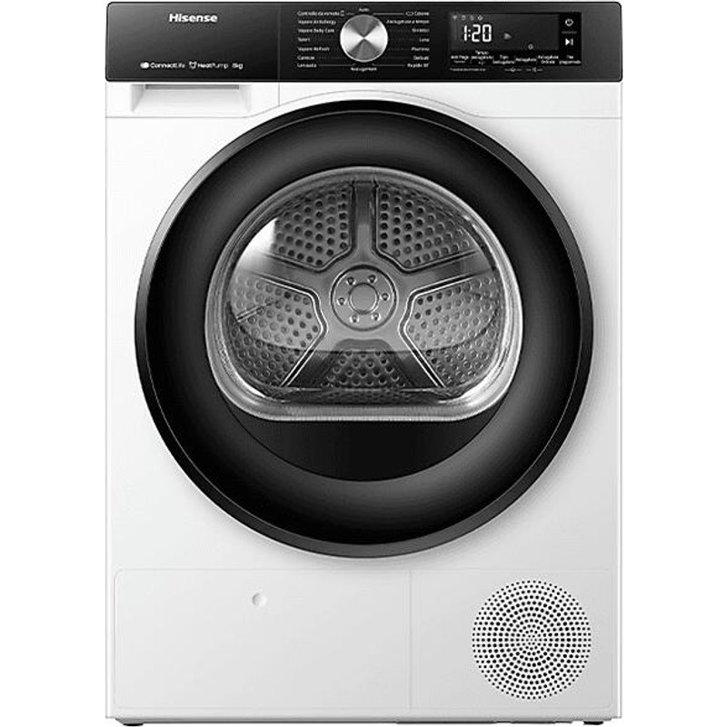 Hisense DH3S802BW3 Szárítógép, 8 kg / 100l, "C" LED képernyő érintőgombokkal, TwinFlow kétirányú levegőbefújás, WIFI ConnectLife alkalmazás, AntiCrease gyűrődésmentesítő funkciók , Dobvilágítás