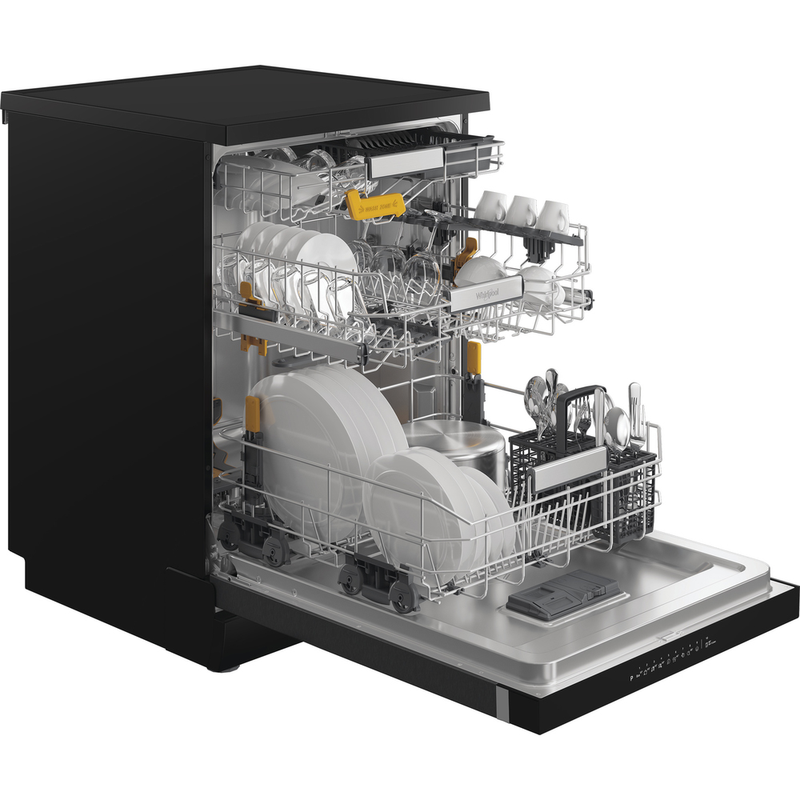 WHIRLPOOL W8FHS61BS Mosogatógép, A , 15 teríték, black steel készülékszín, 8 program, 9,9 l vízfogyasztás, PowerClean és 6. érzék technológia, fix 3. evőeszköztartó fiók, NaturalDry , 41dBA