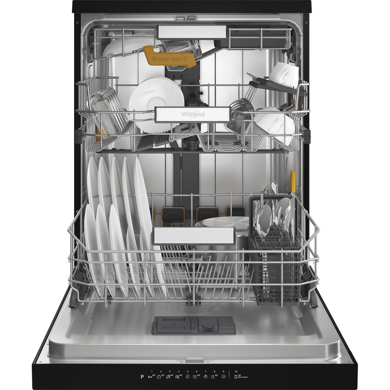 WHIRLPOOL W8FHS61BS Mosogatógép, A , 15 teríték, black steel készülékszín, 8 program, 9,9 l vízfogyasztás, PowerClean és 6. érzék technológia, fix 3. evőeszköztartó fiók, NaturalDry , 41dBA