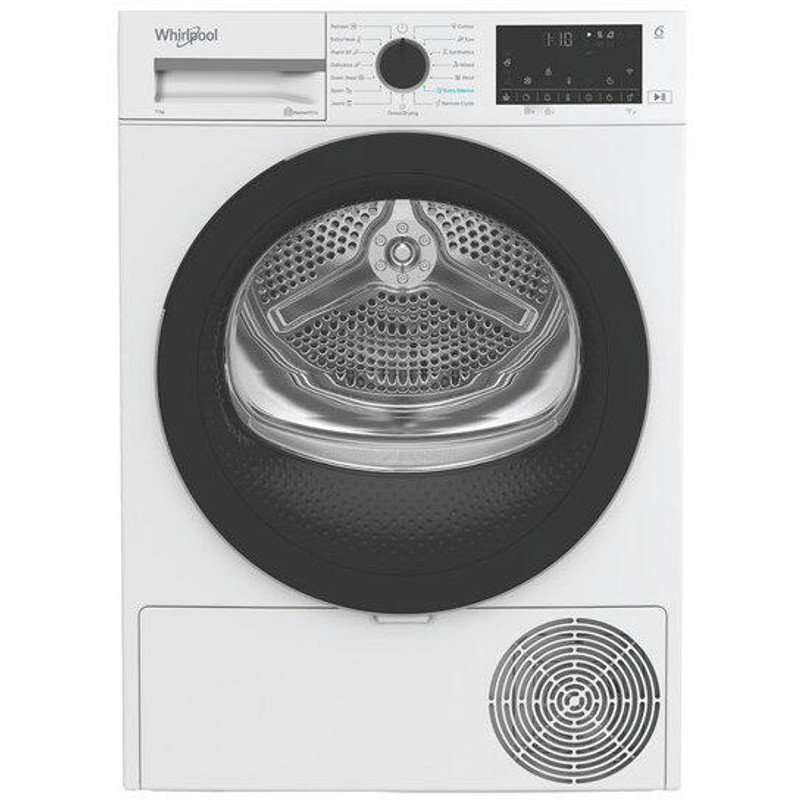 WHIRLPOOL WPSC7XWBSEE Hőszivattyús keskeny szárítógép Inverter motorral, "C" 7 kg , nagy digitális kijelző, 6. Érzék PrecisionDry funkció. Dobvilágítás. Steam Refresh gőzfrissítés