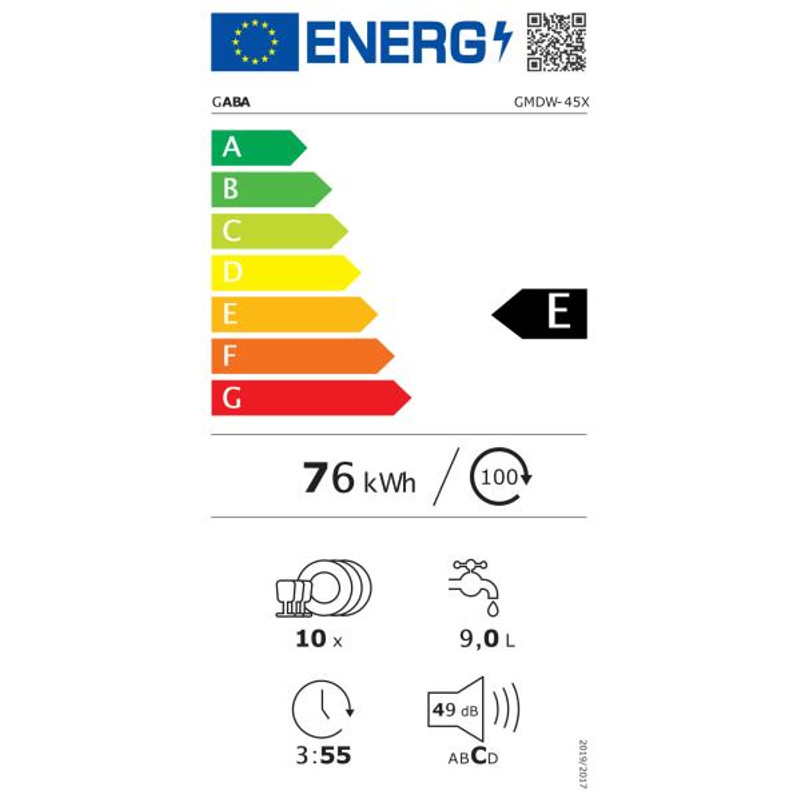 Gaba GMDW-45X szabadonálló keskeny mosogatógép, 10 teríték, inox Gaba GMDW-45X szabadonálló keskeny mosogatógép, 10 teríték, inox