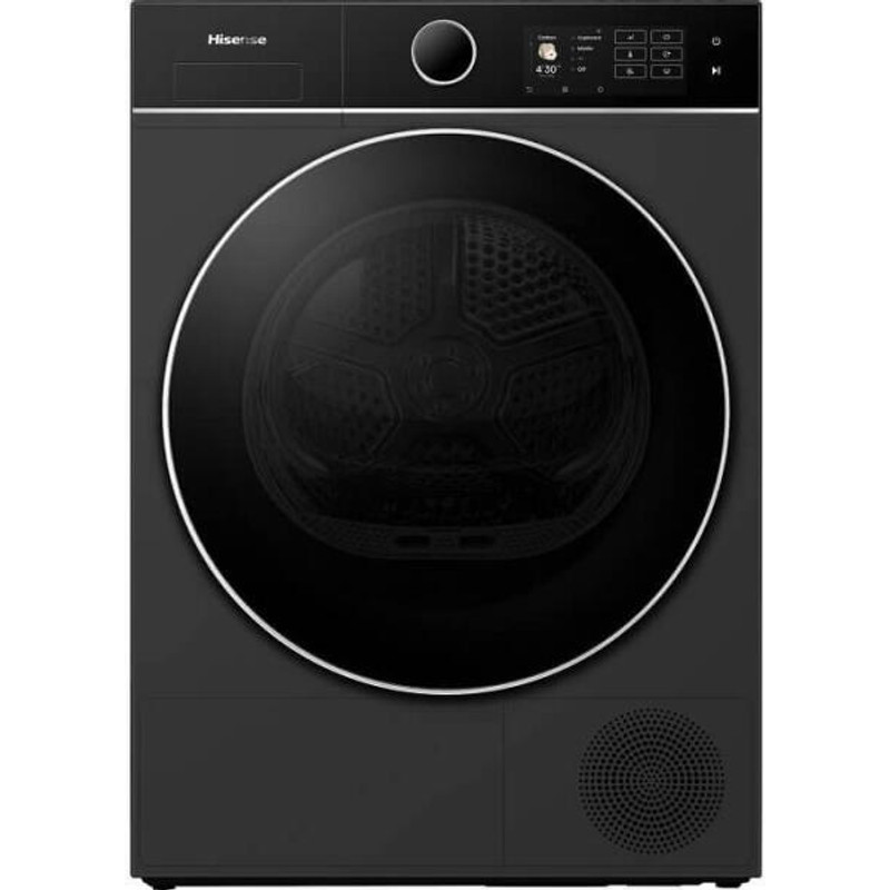 Hisense DH5i104BBAB Szárítógép, 10 kg / 125l, "A" , iPlay: színes TFT kijelző érintőgombokkal, WIFI ConnectLife alkalmazás, AntiCrease gyűrődésmentesítő funkciók, iDry: 29perc alatt 1kg ruha, üvegajtó - megfordítható ajtónyitás