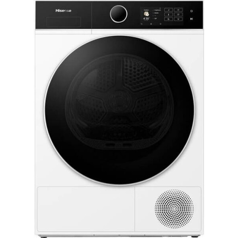 Hisense DH5I104BWAB Szárítógép, 10 kg / 125l, "A" iPlay: színes TFT kijelző érintőgombokkal, WIFI ConnectLife alkalmazás, AntiCrease gyűrődésmentesítő funkciók, iDry: 29perc alatt 1kg ruha, Dobvilágítás, üvegajtó - megfordítható ajtónyitás