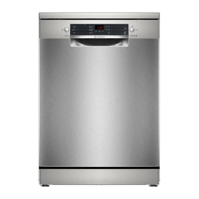 BOSCH SMS26AI01F Szabadonálló Mosogatógép - Serie 2 - Nemesacél - 12 teríték - E - 6 program - Digitális kijelző - Hőcserélő kondenzációs szárítás - Vario kosárrendszer - 48 dB(A)