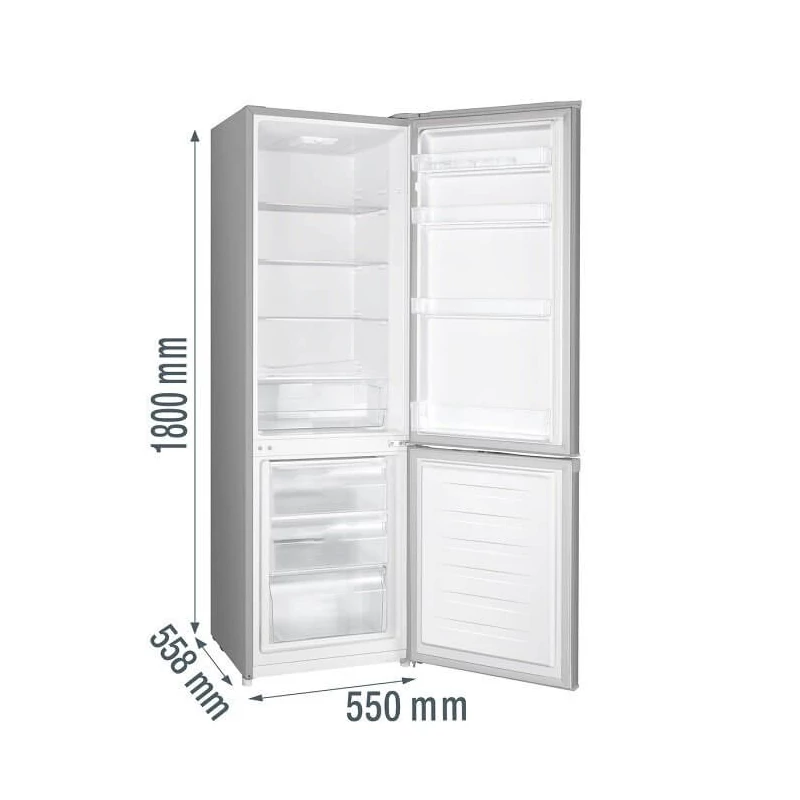 Gorenje RK418DPS4I Alulfagyasztós kombi hűtőszekrény - Integrált fogantyúval, 198/71liter,"D" , Inverteres kompresszor, ezüst, 180x55x55,7cm
