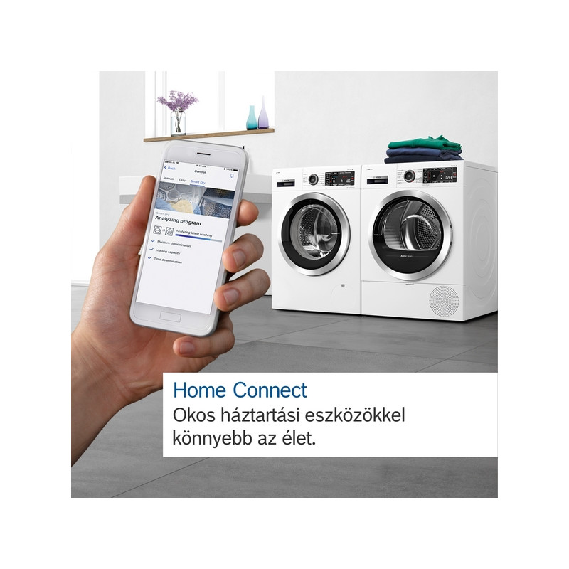 Bosch WRB247CEBY Hőszivattyús kondenzációs szárítógép, Serie8, Home Connect, 9kg, A, Fehér-inox ajtó, SelfCleaning öntisztító kondenzátor, IronAssist gőzprogram, Döntött, nagyméretű TouchControl kijelző digitális kezelőgyűrűvel, SmartDry, AutoDry Bosch WRB247CEBY Hőszivattyús kondenzációs szárítógép, Serie8, Home Connect, 9kg, A, Fehér-inox ajtó, SelfCleaning öntisztító kondenzátor, IronAssist gőzprogram, Döntött, nagyméretű TouchControl kijelző digitális kezelőgyűrűvel, SmartDry, AutoDry