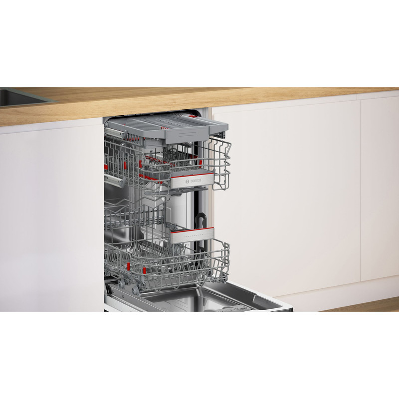 BOSCH SPI6EMS21E Beépíthető keskeny mosogatógép, Serie 6, Home Connect, Nemesacél, 10 teríték, B, 8 program, 6 opció, Nagyméretű LED kijelző VarioFlex Pro kosárrendszer, VarioDrawer Pro, 8,7 l, 44 dB(A)