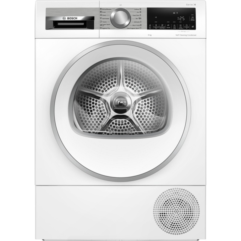 Bosch WQG24591BY Hőszivattyús kondenzációs szárítógép - Serie6 - 9kg - D (új energiacímke) - Inox-fehér ajtó - Öntisztító kondenzátor - Prémium TouchControl kijelző - AutoDry