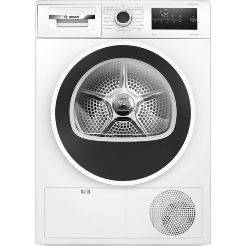 Bosch WTH83256BY Hőszivattyús kondenzációs szárítógép, Serie4, 8kg, Fekete-fehér ajtó, EasyClean kondenzátor, TouchControl kijelző