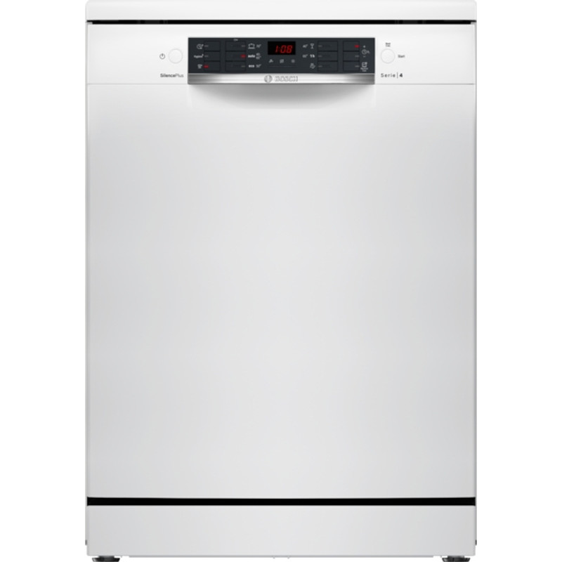 Bosch SMS46KW02E Szabadonálló Mosogatógép - Serie4 - Fehér - 13 teríték - Energiaosztály:E - 5 program - 4 opció - LED kijelző - Nyomógombos vezérlés - Hőcserélős kondenzációs szárítás - VarioFlex kosárrendszer