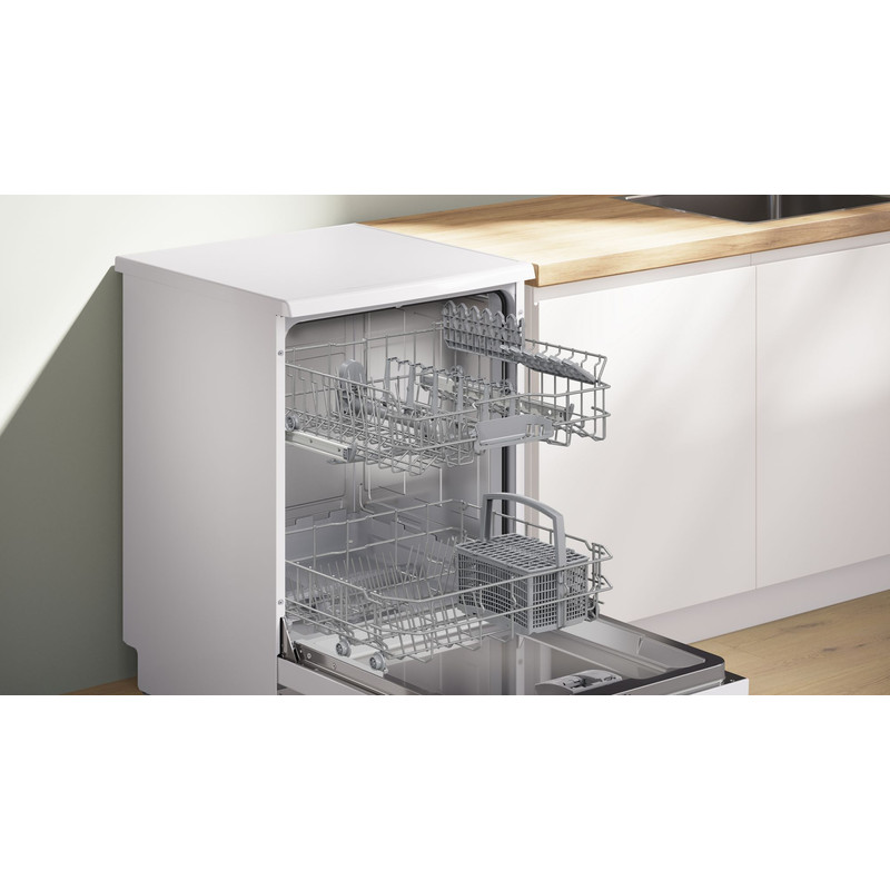 BOSCH SMS25AW10F Szabadonálló Mosogatógép, Serie 2, Fehér, 12 teríték, E, 5 program, 3 opció, Digitális kijelző 9,5 l, 48 dB (A)