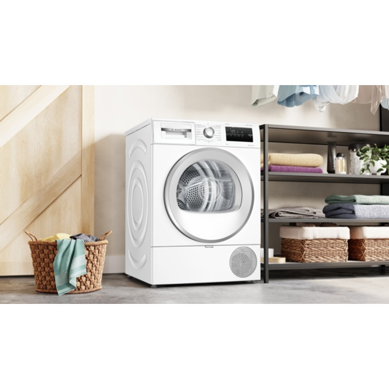 Bosch WTH85293BY Hőszivattyús kondenzációs szárítógép, Serie4, 8kg, Fehér-inox ajtó, EasyClean kondenzátor, TouchControl kijelző Bosch WTH85293BY Hőszivattyús kondenzációs szárítógép, Serie4, 8kg, Fehér-inox ajtó, EasyClean kondenzátor, TouchControl kijelző