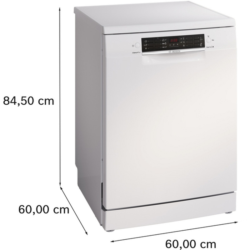 Bosch SMS46KW02E Szabadonálló Mosogatógép - Serie4 - Fehér - 13 teríték - Energiaosztály:E - 5 program - 4 opció - LED kijelző - Nyomógombos vezérlés - Hőcserélős kondenzációs szárítás - VarioFlex kosárrendszer