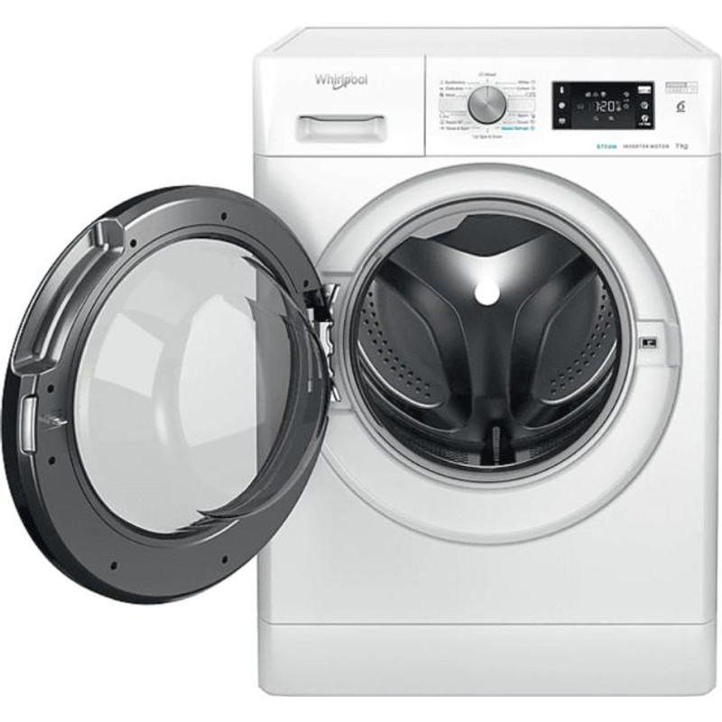 Whirlpool FFB7469BVEE Elöltöltős gőzfunkciós mosógép, "A" , 1400 f, 7 kg , Sense Inverter extra csendes motor, nagy digitális kijelző, fekete dobajtó