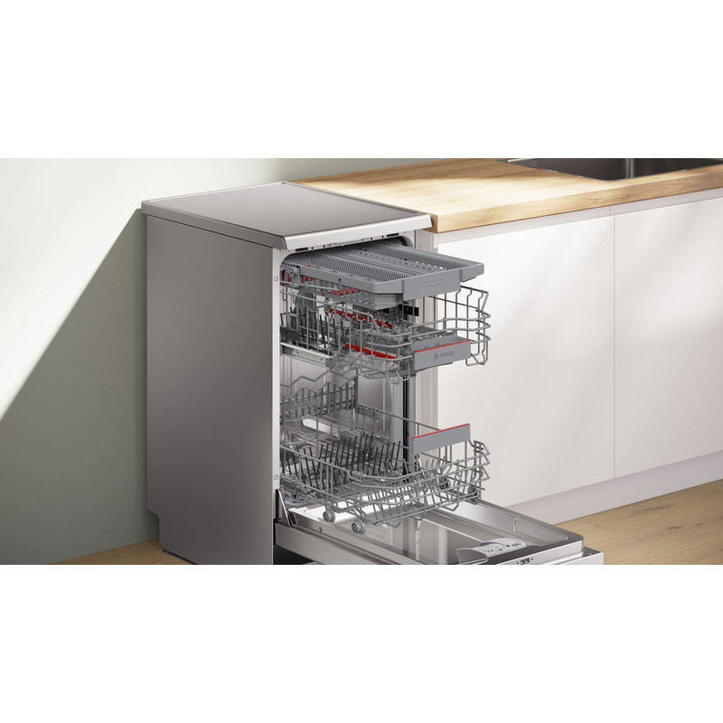 BOSCH SPS4EMI17E Szabadonálló keskeny mosogatógép, Serie 4, Home Connect, Nemesacél, 10 teríték, B, 6 program, 6 opció, LED kijelző VarioFlex kosárrendszer, VarioDrawer, 8,7 l, 44 dB(A) BOSCH SPS4EMI17E Szabadonálló keskeny mosogatógép, Serie 4, Home Connect, Nemesacél, 10 teríték, B, 6 program, 6 opció, LED kijelző VarioFlex kosárrendszer, VarioDrawer, 8,7 l, 44 dB(A)