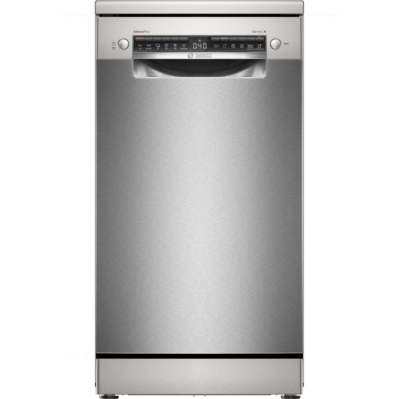 BOSCH SPS4EMI17E Szabadonálló keskeny mosogatógép, Serie 4, Home Connect, Nemesacél, 10 teríték, B, 6 program, 6 opció, LED kijelző VarioFlex kosárrendszer, VarioDrawer, 8,7 l, 44 dB(A)