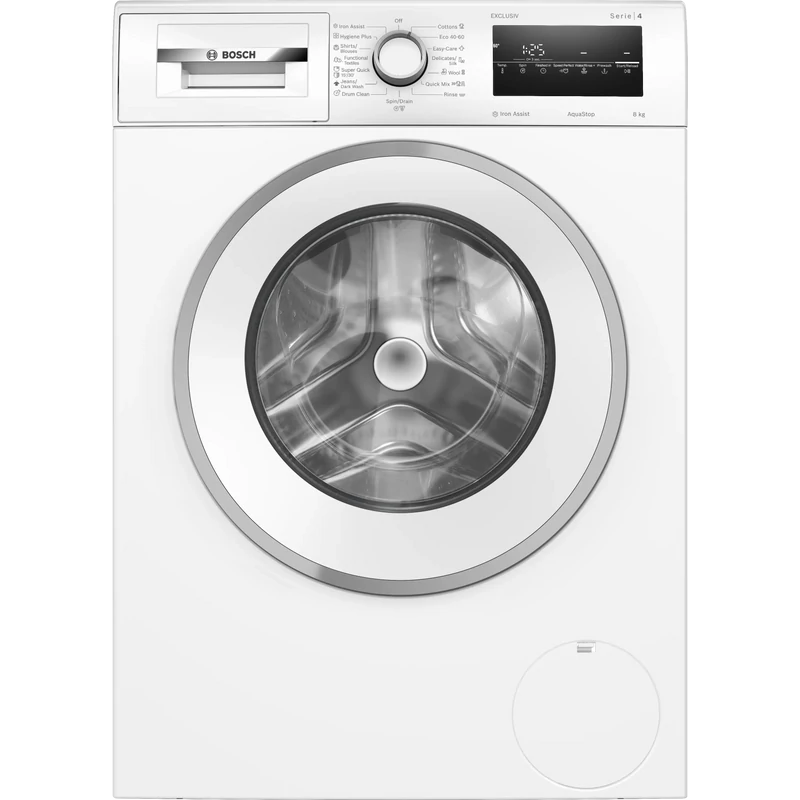 Bosch WAN2829NBY Elöltöltős mosógép , Serie4 , IronAssist gőzprogram , 8 kg , A , 1400 f, Fehér,inox ajtó , TouchControl kijelző , AquaStop