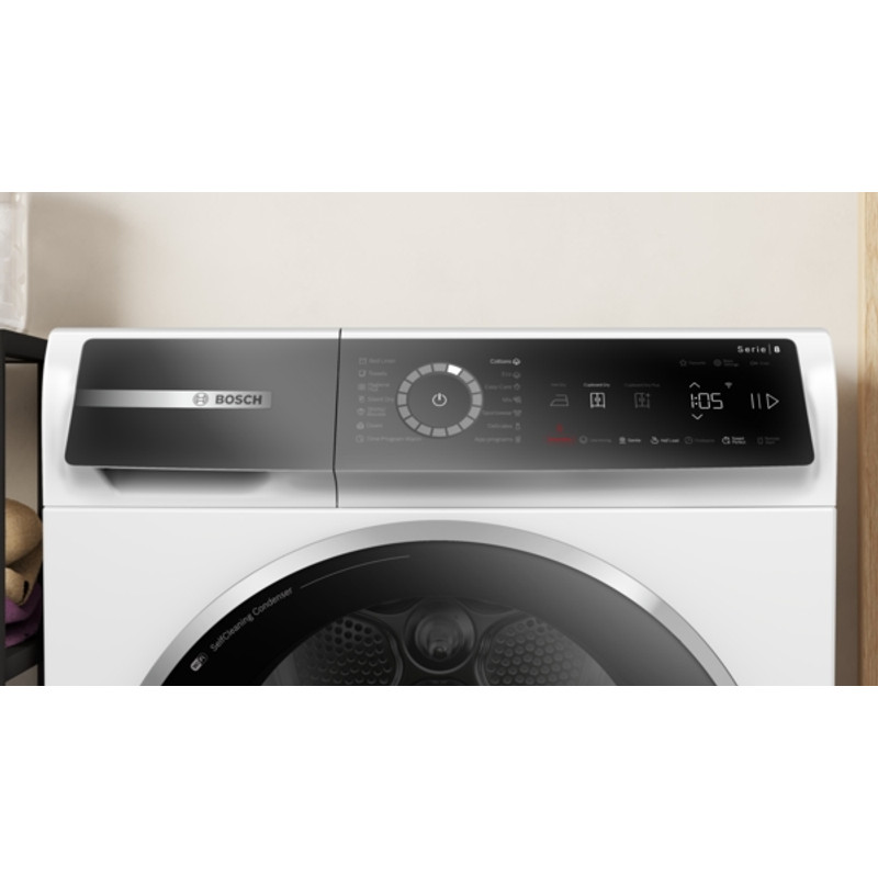Bosch WQB246DNBY Hőszivattyús kondenzációs szárítógép - Serie8 - Home Connect - 9kg - B (új energiacímke) - Fekete-inox ajtó - SelfCleaning öntisztító kondenzátor - Döntött, nagyméretű TouchControl kijelző digitális kezelőgyűrűvel - SmartDry - AutoDry Bosch WQB246DNBY Hőszivattyús kondenzációs szárítógép - Serie8 - Home Connect - 9kg - B (új energiacímke) - Fekete-inox ajtó - SelfCleaning öntisztító kondenzátor - Döntött, nagyméretű TouchControl kijelző digitális kezelőgyűrűvel - SmartDry - AutoDry