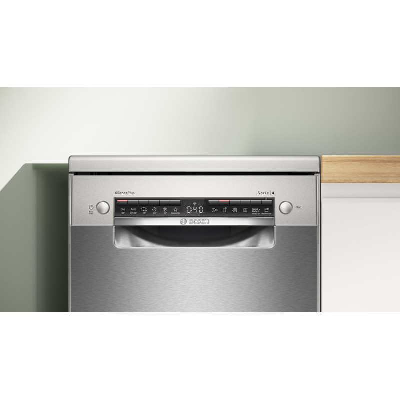 BOSCH SPS4EMI17E Szabadonálló keskeny mosogatógép, Serie 4, Home Connect, Nemesacél, 10 teríték, B, 6 program, 6 opció, LED kijelző VarioFlex kosárrendszer, VarioDrawer, 8,7 l, 44 dB(A) BOSCH SPS4EMI17E Szabadonálló keskeny mosogatógép, Serie 4, Home Connect, Nemesacél, 10 teríték, B, 6 program, 6 opció, LED kijelző VarioFlex kosárrendszer, VarioDrawer, 8,7 l, 44 dB(A)
