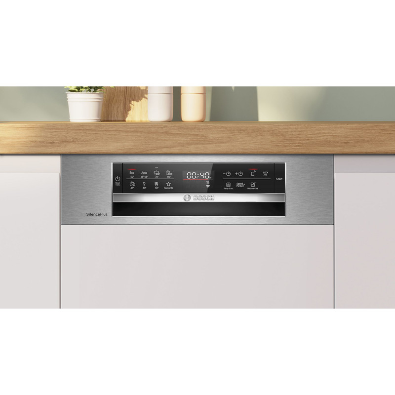 BOSCH SPI6EMS21E Beépíthető keskeny mosogatógép, Serie 6, Home Connect, Nemesacél, 10 teríték, B, 8 program, 6 opció, Nagyméretű LED kijelző VarioFlex Pro kosárrendszer, VarioDrawer Pro, 8,7 l, 44 dB(A)