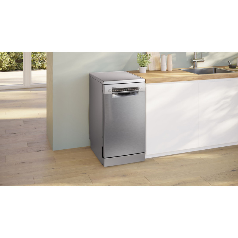 BOSCH SPS4EMI17E Szabadonálló keskeny mosogatógép, Serie 4, Home Connect, Nemesacél, 10 teríték, B, 6 program, 6 opció, LED kijelző VarioFlex kosárrendszer, VarioDrawer, 8,7 l, 44 dB(A) BOSCH SPS4EMI17E Szabadonálló keskeny mosogatógép, Serie 4, Home Connect, Nemesacél, 10 teríték, B, 6 program, 6 opció, LED kijelző VarioFlex kosárrendszer, VarioDrawer, 8,7 l, 44 dB(A)