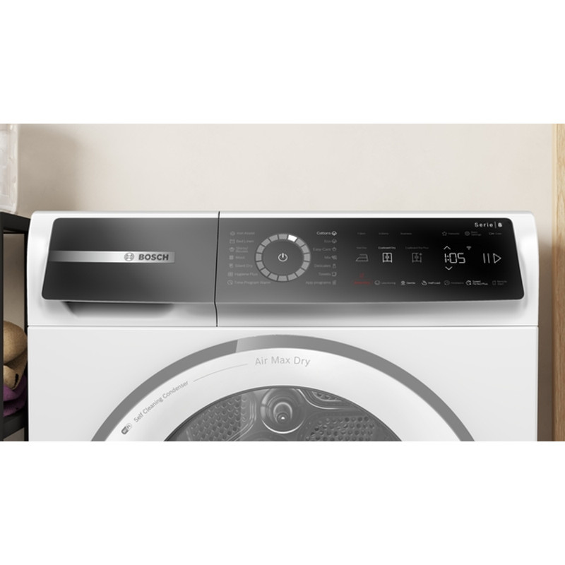 Bosch WRB247CEBY Hőszivattyús kondenzációs szárítógép, Serie8, Home Connect, 9kg, A, Fehér-inox ajtó, SelfCleaning öntisztító kondenzátor, IronAssist gőzprogram, Döntött, nagyméretű TouchControl kijelző digitális kezelőgyűrűvel, SmartDry, AutoDry Bosch WRB247CEBY Hőszivattyús kondenzációs szárítógép, Serie8, Home Connect, 9kg, A, Fehér-inox ajtó, SelfCleaning öntisztító kondenzátor, IronAssist gőzprogram, Döntött, nagyméretű TouchControl kijelző digitális kezelőgyűrűvel, SmartDry, AutoDry