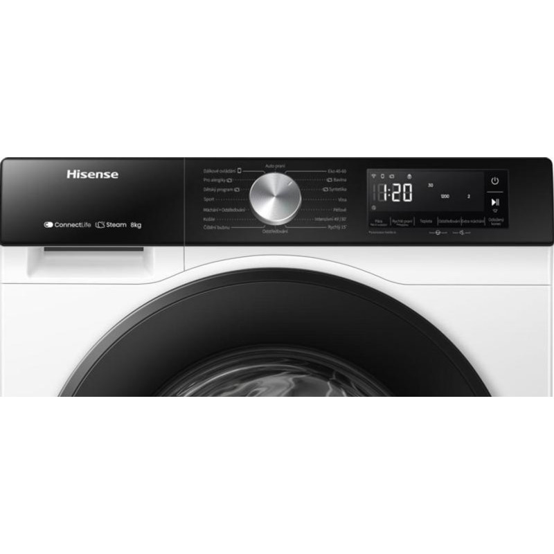 Hisense WF3S8043BW3 Mosógép, 8 kg / 54l, 1400 f, "A" INVERTERES WIFI - ConnetctLife képes, AntiCrease gyűrődésmentesítés, AddCloth - ruha hozzáadása, GŐZPROGRAMOK, Totál AquaStop