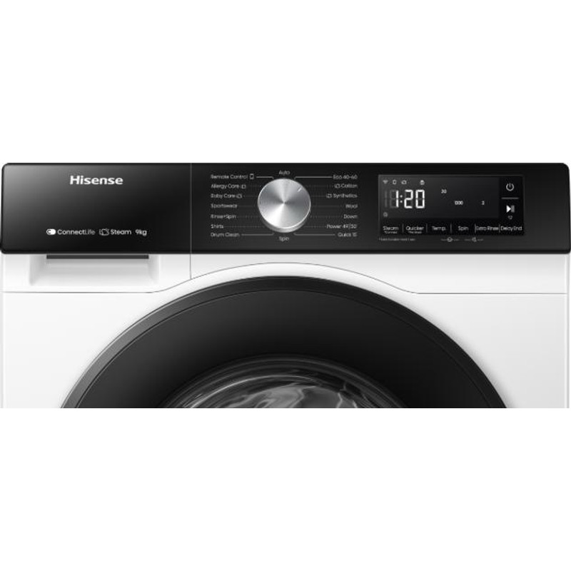 Hisense WF3S9043BW3 Mosógép, 9 kg / 60l, 1400 f, "A" , INVERTERES , WIFI - ConnetctLife képes, 15 perces gyorsprogram, AntiCrease gyűrődésmentesítés, AddCloth - ruha hozzáadása, GŐZPROGRAMOK, Totál AquaStop Hisense WF3S9043BW3 Mosógép, 9 kg / 60l, 1400 f, "A" , INVERTERES , WIFI - ConnetctLife képes, 15 perces gyorsprogram, AntiCrease gyűrődésmentesítés, AddCloth - ruha hozzáadása, GŐZPROGRAMOK, Totál AquaStop