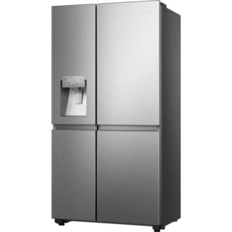 Hisense RS818N4TIE Side by Side hűtő, 417/215l, "E" , NO-FROST, INVERTERES , Multi Air Flow, automata jégadagoló, Smart Wifi, víztartályos, Metal Cooling, prémium inox/fekete