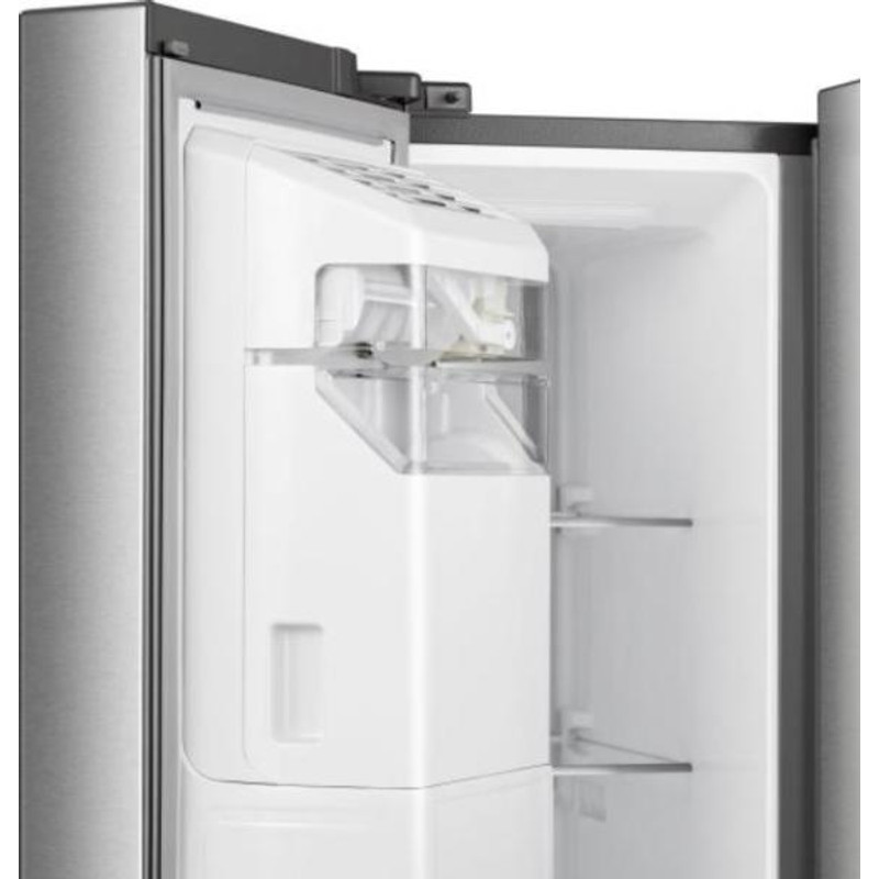Hisense RS818N4TIE Side by Side hűtő, 417/215l, "E" , NO-FROST, INVERTERES , Multi Air Flow, automata jégadagoló, Smart Wifi, víztartályos, Metal Cooling, prémium inox/fekete