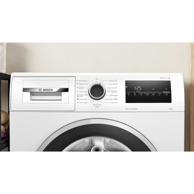 Bosch WAN2426NBY Elöltöltős mosógép , Serie4 , IronAssist gőzprogram , 8 kg , A , 1200 f, Fekete,Inox ajtó , TouchControl kijelző