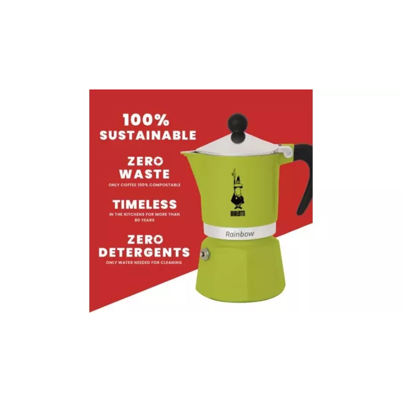 Bialetti RAINBOW kotyogós kávéfőző 3 adag ZÖLD(0004972)