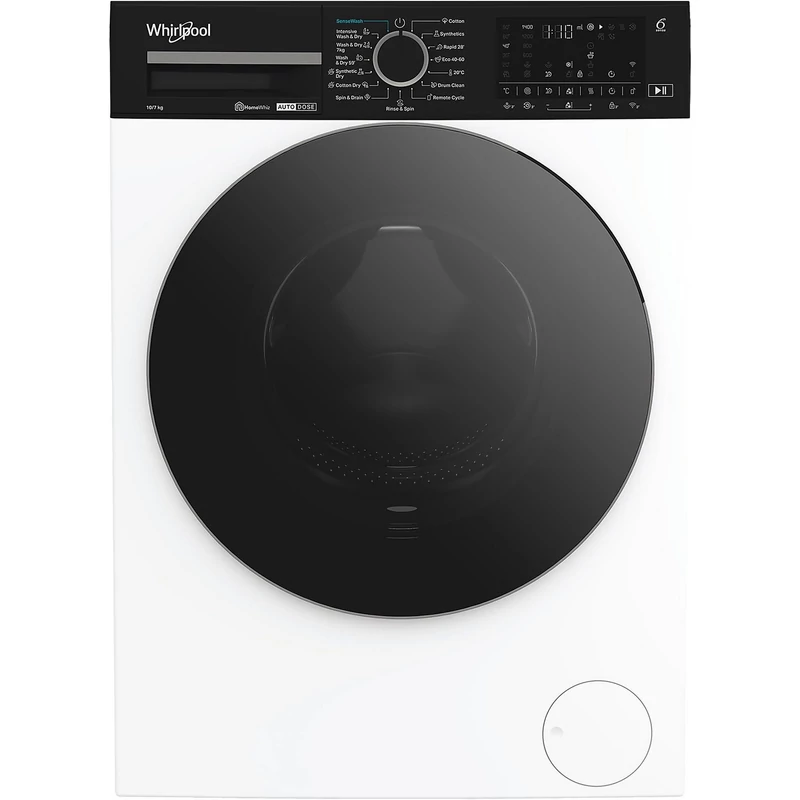 WHIRLPOOL WAD0736WBCHU Mosó-szárítógép Inverter motorral, gőzfunkcióval és HomeWhiz távoli eléréssel, "A-10% / D"  1400 f, 10,5kg /7 kg . 6. Érzék szenzortechnológia, gőzöléses ruhafrissítés és vasaláskönnyítő opció, AddGarment+ utólagos ruhahozzáadás 10 