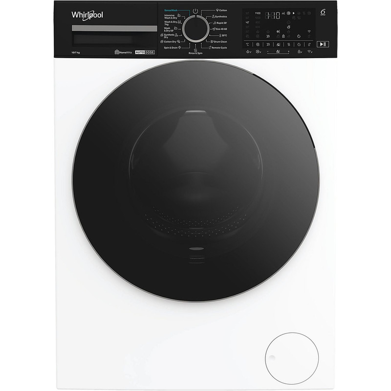 WHIRLPOOL WAD0736WBCHU Mosó-szárítógép Inverter motorral, gőzfunkcióval és HomeWhiz távoli eléréssel, "A-10% / D"  1400 f, 10,5kg /7 kg . 6. Érzék szenzortechnológia, gőzöléses ruhafrissítés és vasaláskönnyítő opció, AddGarment+ utólagos ruhahoz