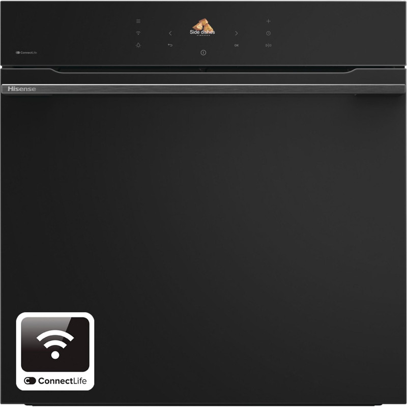 Hisense BI614P8B MULTIFUNKCIÓS SÜTŐ 17 mód ProGrill, Sabbath, AirFry+, Pizza, FrozenBake 77 liter HomeMadePlus, színes TFT kijelző, "A+" , PIROLITIKUS, GentleClose , GentleOpen HÚSMAGHŐMÉRŐ, AirFry tepsi, teljesen fekete üveg ajtó WIFI - ok