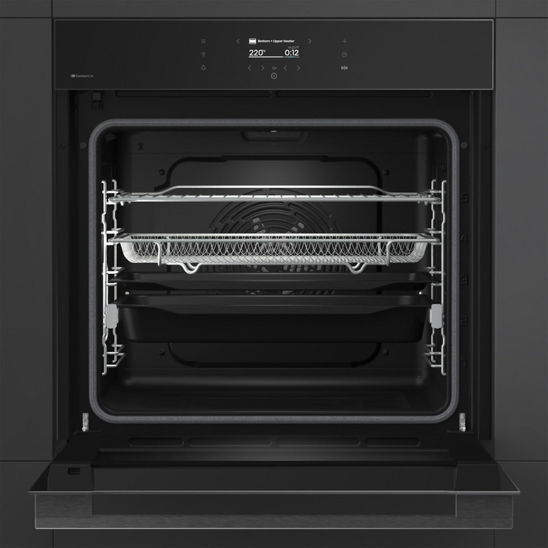 Hisense BI614P8B MULTIFUNKCIÓS SÜTŐ 17 mód ProGrill, Sabbath, AirFry+, Pizza, FrozenBake 77 liter HomeMadePlus, színes TFT kijelző, "A+" , PIROLITIKUS, GentleClose , GentleOpen HÚSMAGHŐMÉRŐ, AirFry tepsi, teljesen fekete üveg ajtó WIFI - ok