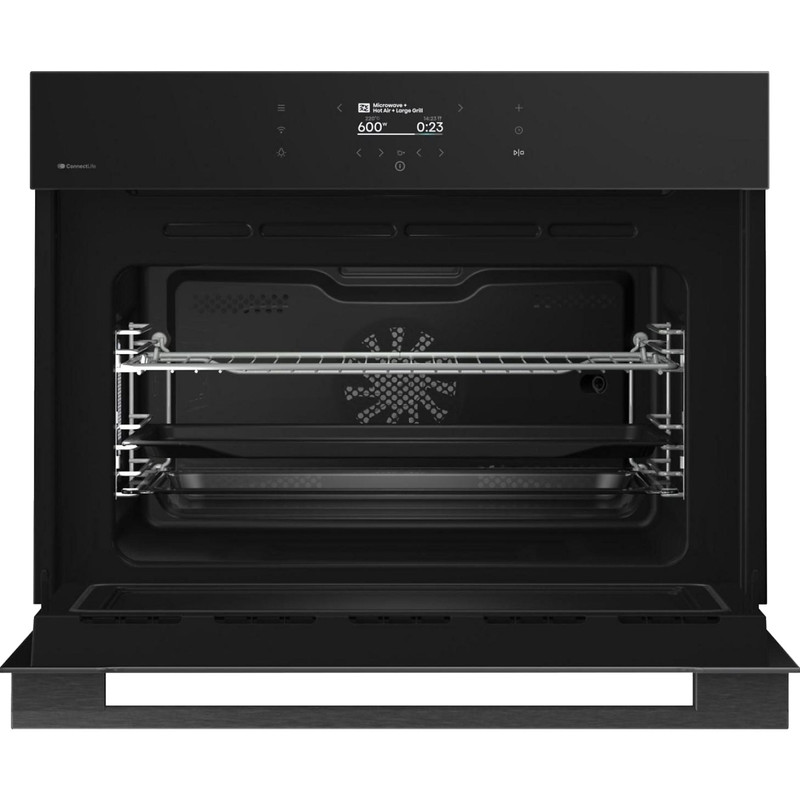 Hisense BIM406A8B KOMPAKT MIKRO + SÜTŐ KOMBI Multifunkciós sütő és mikrohullámú sütő kombi, 50 liter, 14 funkció , Pizza, AirFry , Sabbath mód, StepBake , FrozenBake, TFT színes kijelző, Inverter , teljesen fekete üveg ajtó, WIFI - okos otthon: Connec