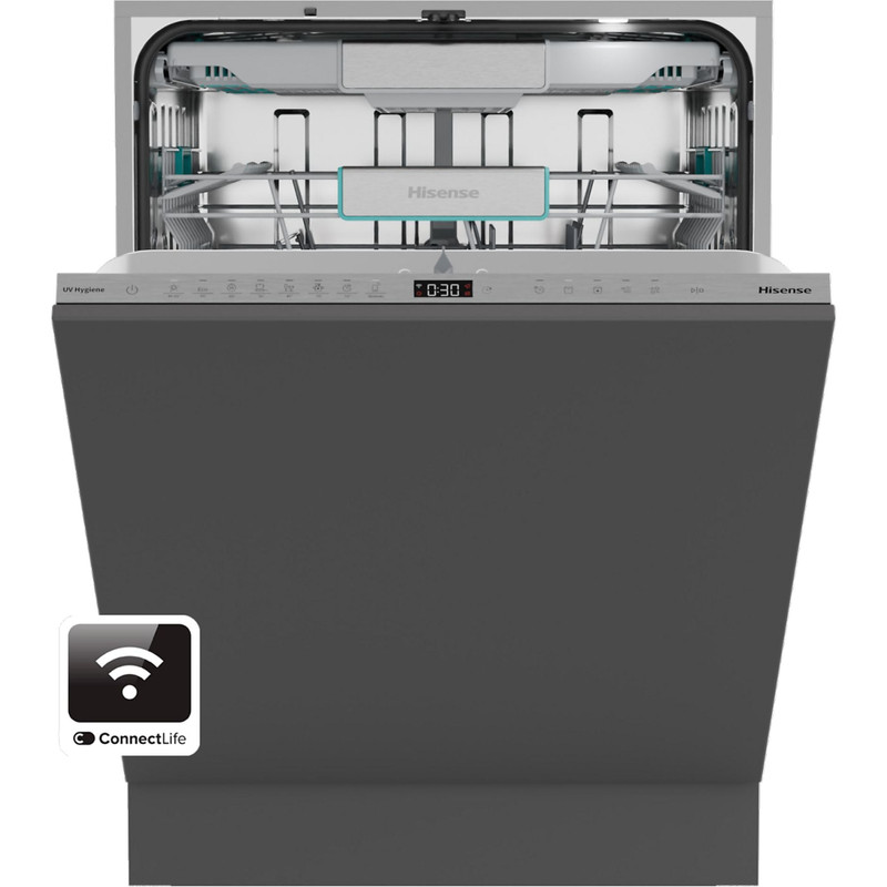 Hisense HV693A66UVAD TELJESEN INTEGRÁLT MOSOGATÓGÉP 16 teríték – 3 kosár, "A" , INVERTER , 8 pr , ExtraHygene UV technológiával, 7 hőm , WIFI ConnectLife AllDRY , Padlófény, SmartDosing , Teljes AquaStop , SelfCleaning , 9,5 liter, 38 dB(