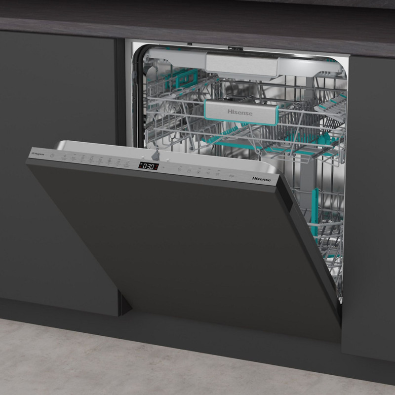 Hisense HV693A66UVAD TELJESEN INTEGRÁLT MOSOGATÓGÉP 16 teríték – 3 kosár, "A" , INVERTER , 8 pr , ExtraHygene UV technológiával, 7 hőm , WIFI ConnectLife AllDRY , Padlófény, SmartDosing , Teljes AquaStop , SelfCleaning , 9,5 liter, 38 dB(