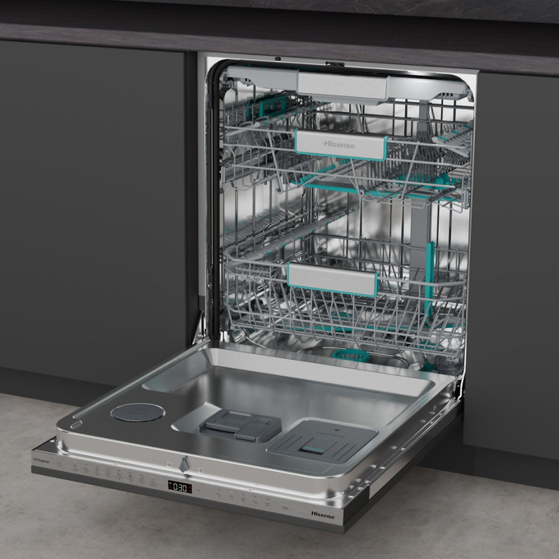 Hisense HV693A66UVAD TELJESEN INTEGRÁLT MOSOGATÓGÉP 16 teríték – 3 kosár, "A" , INVERTER , 8 pr , ExtraHygene UV technológiával, 7 hőm , WIFI ConnectLife AllDRY , Padlófény, SmartDosing , Teljes AquaStop , SelfCleaning , 9,5 liter, 38 dB(
