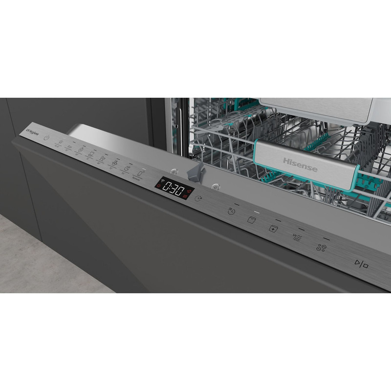Hisense HV693A66UVAD TELJESEN INTEGRÁLT MOSOGATÓGÉP 16 teríték – 3 kosár, "A" , INVERTER , 8 pr , ExtraHygene UV technológiával, 7 hőm , WIFI ConnectLife AllDRY , Padlófény, SmartDosing , Teljes AquaStop , SelfCleaning , 9,5 liter, 38 dB(